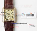 Perfect Copy 44mm Cartier Tank Yellow Gold Sapphire Bezel Champagne Textured Dial Automatic Watch